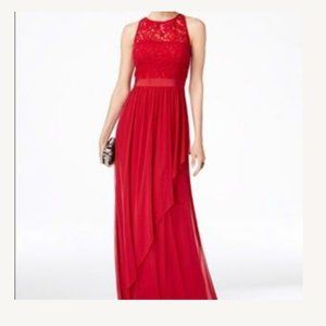 Adrianna Papell Lace Illusion Halter Maxi Gown